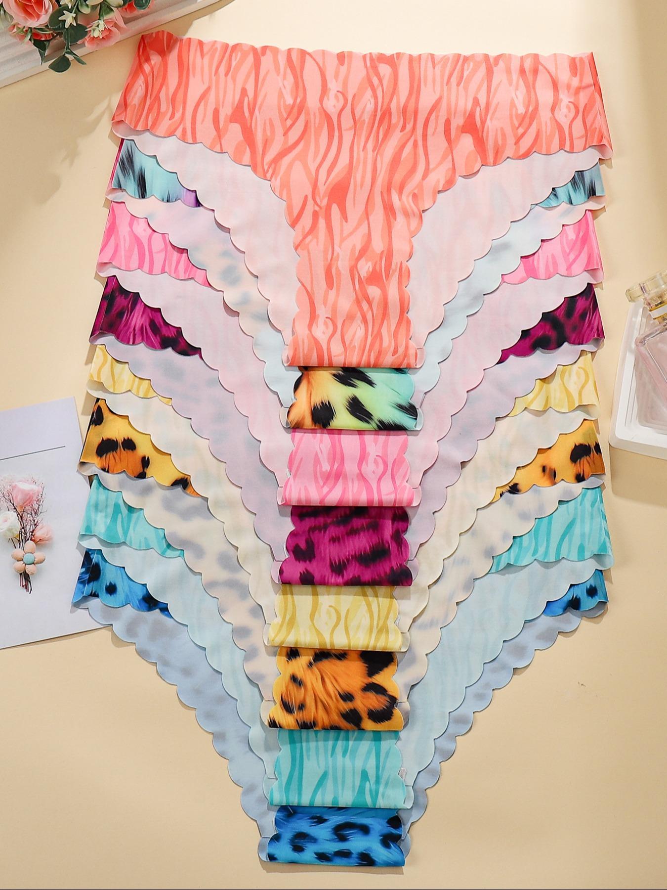 Women's Leopard & Halloween Print Underwear Set, Breathable Seamless Mid-Waist Thong Panties, Casual Fitted All-Seasons Lingerie