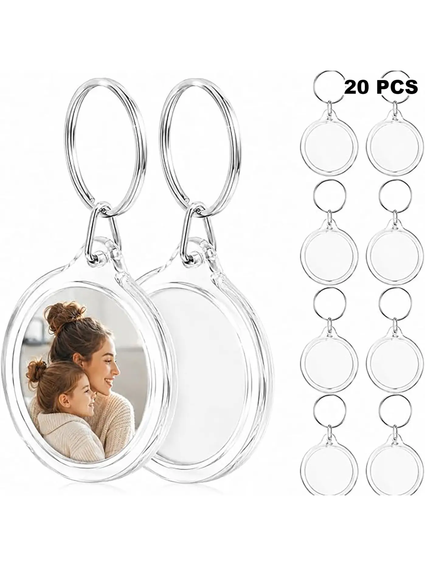 20 Round Acrylic Keychain Blanks, Transparent Photo Insert Keychains, Ideal Wedding Party Souvenirs, Unisex Gift Items