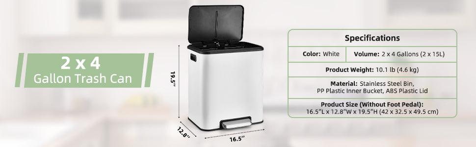 【Black Friday】GARVEE Touchless Dual Step Trash Can and Recycling Bin - 8 Gallon Capacity with Soft Close Lid, Ideal for Kitchen, Dining, or Living Room, Stainless Steel Finish, Features 2x15L Rectangular Bins for Efficient Waste Management.