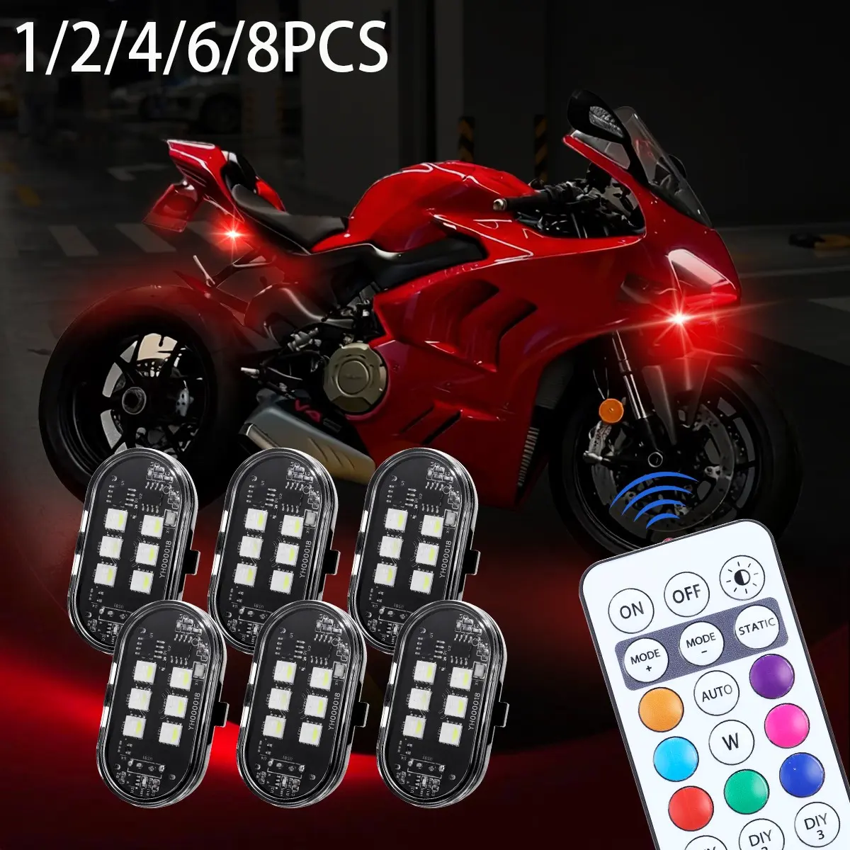 Remote Control LED Aircraft Strobe Lights, USB Rechargeable 8 Colors 10 Modes Anti-Collision Flashing Lamp, Universal for Drones Motorcycle Car Bike Night Flying Warning Lights, Bicycle Lights