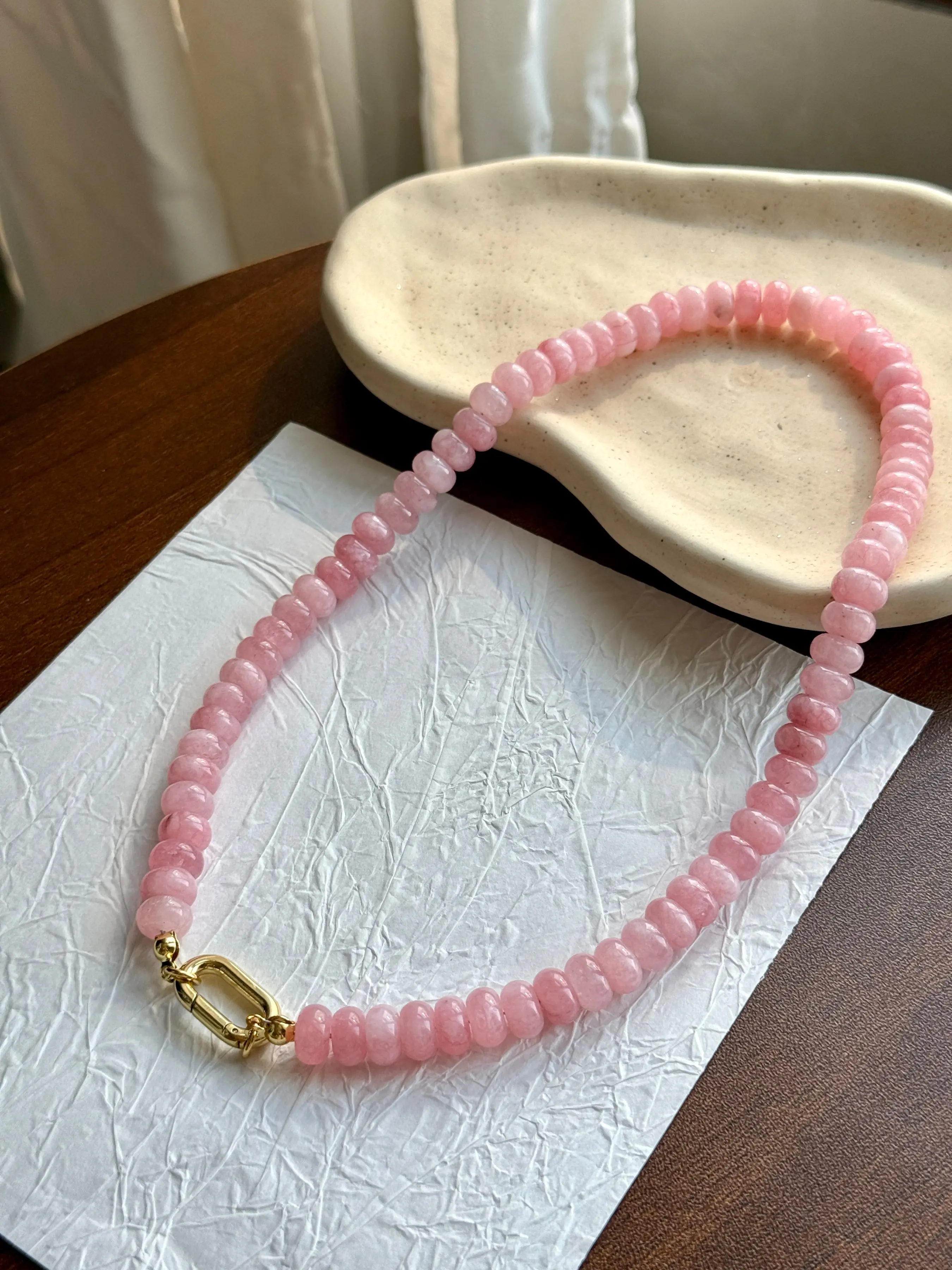 Style Candy Color Natural Stone Beaded Necklace, Stainless Steel Clasp, DIY Pendant, Women's Jewelry, Fashionable and Unique Accessory, Bead Necklaces