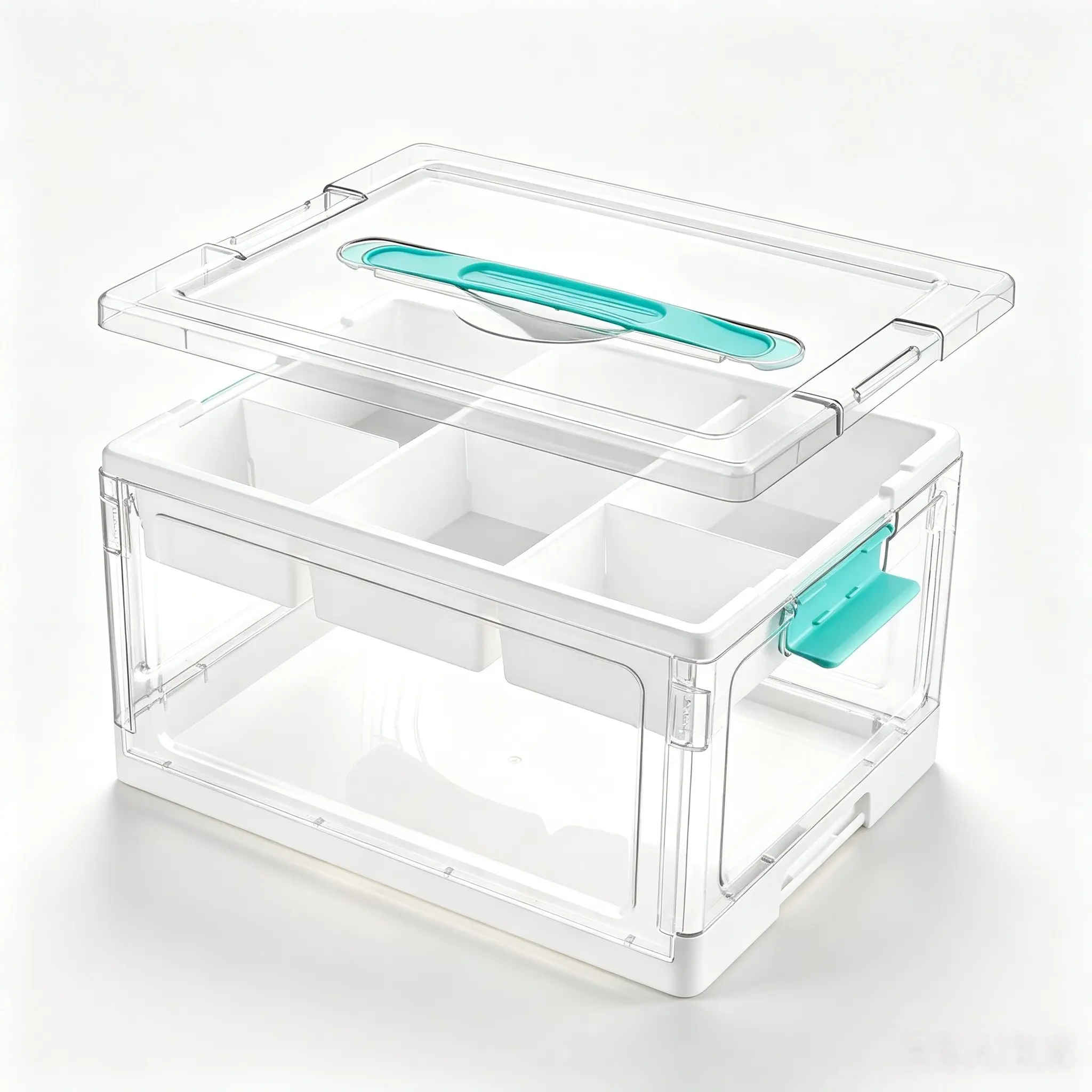 Collapsible Clear Handheld Storage Box, Sealed Divided Organizer Bin, Ideal for Home, Toys, Snacks, Medicine, Household Storage