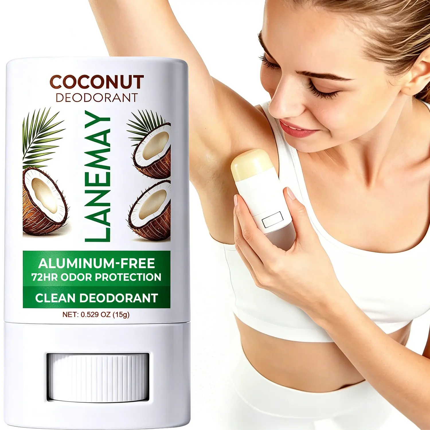 15g Coconut Oil Natural Deodorant Balm Aluminum-Free with Tapioca Starch - 72H Odor Protection, Gentle on Skin, Lightweight Non-Sticky - For Underarm & Full Body, Daily Deodorant Care