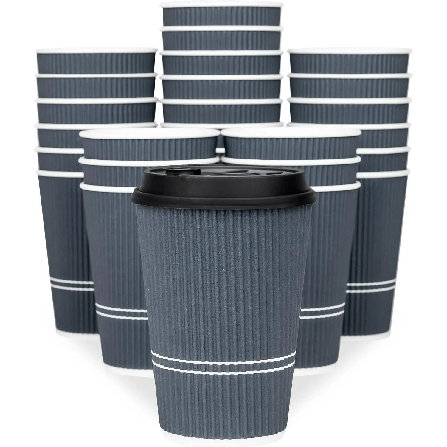 Disposable Coffee Cups With  - 12 oz To Go Coffee Cup With Lid (80 Set). Durable Togo Travel Paper Hot Cups Insulated For Hot and Cold Beverage Drinks, No Sleeves Needed (Dusk Grey)