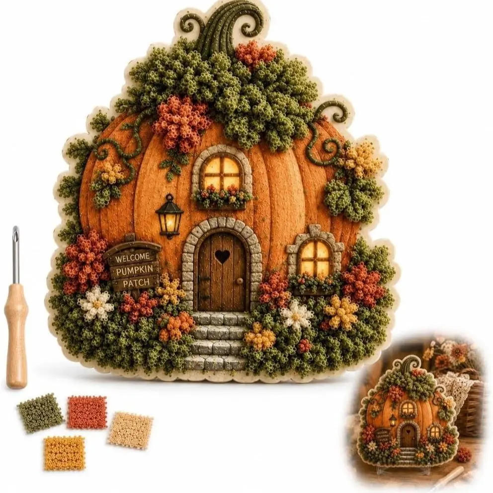 Village 3D Fabric Poke Art Kit, DIY Craft Set, Creative Sewing Project, Perfect for Beginners & Enthusiasts, Fun & Engaging Activity