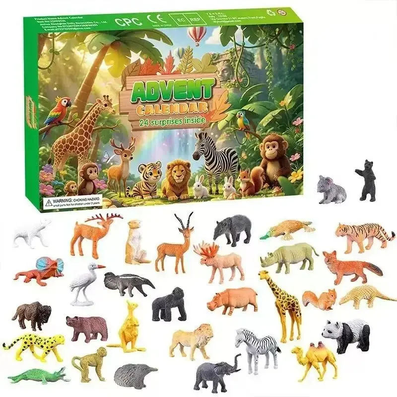 Christmas Countdown Calendar Blind Box, Wildlife Gift Set, 24-Day Count Down Sticker Game, Fun Holiday Activity