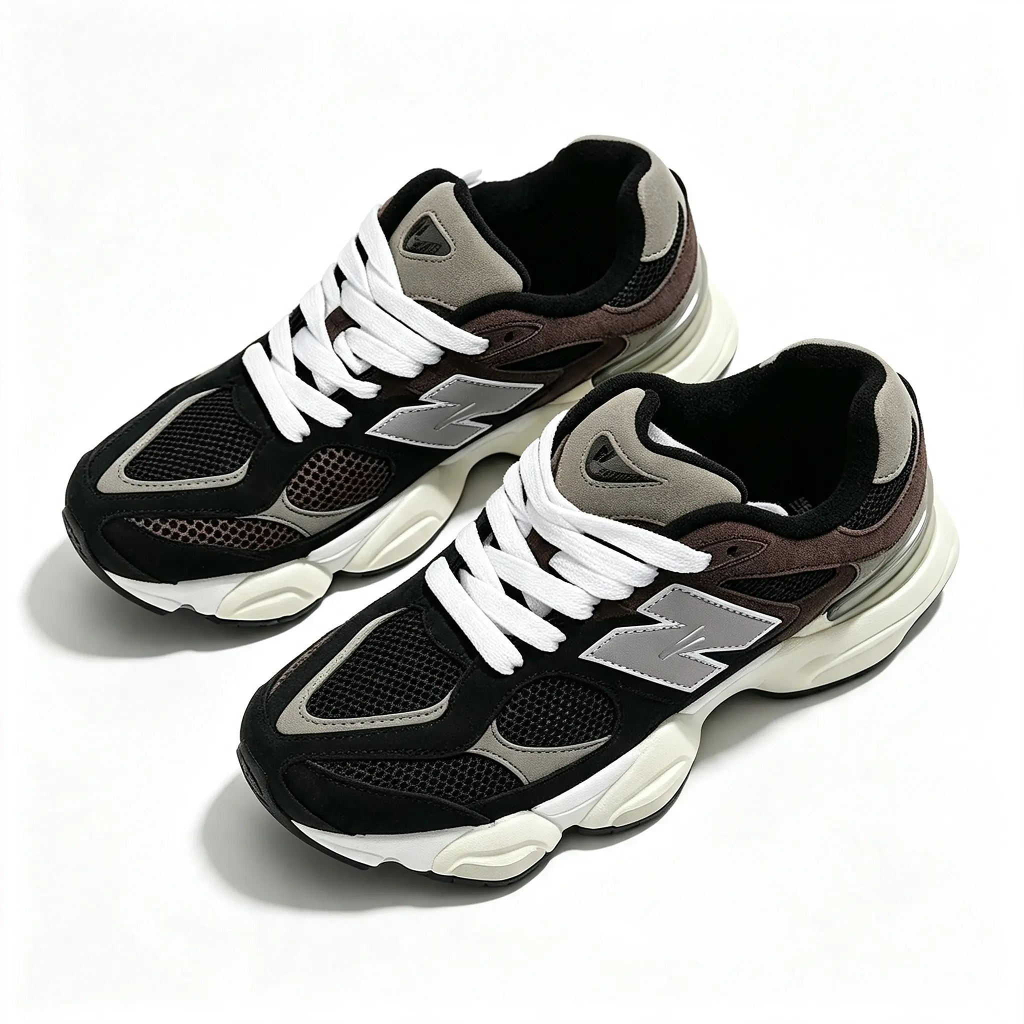 Unisex Black Brown Gray Color Block Mesh Chunky Dad Sneakers, Retro Patchwork Suede Panel Running Trainers, Air Cushion Shock Absorbing Sole Wear Resistant Rubber Outsole Breathable Athletic Walking Shoes for Streetwear Gym Daily Commute Ou