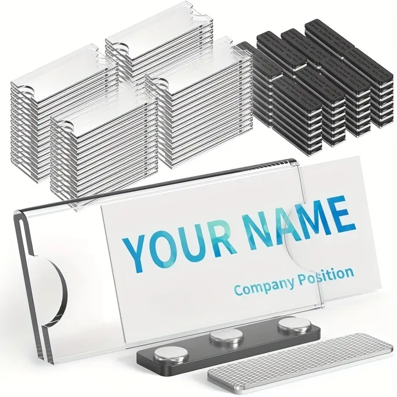 2D 10/15 Sets of Magnetic Name Tag Sets, 1.2-Inch X 3-Inch Magnetic Badge Clips, Transparent Acrylic Mini Logo Display Clips, Suitable for Business Activities, School Offices, Etc