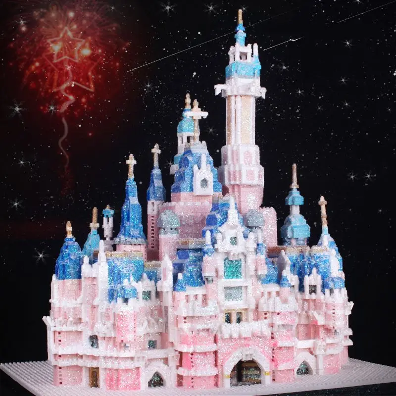 DIY Pink Princess Castle Building Block Set – Easy Assembly 3D Micro Blocks, LED Light Ready, Perfect Halloween, Christmas, Holiday Decor, Birthday Gift, Home/Desk Ornament for Kids & Adults