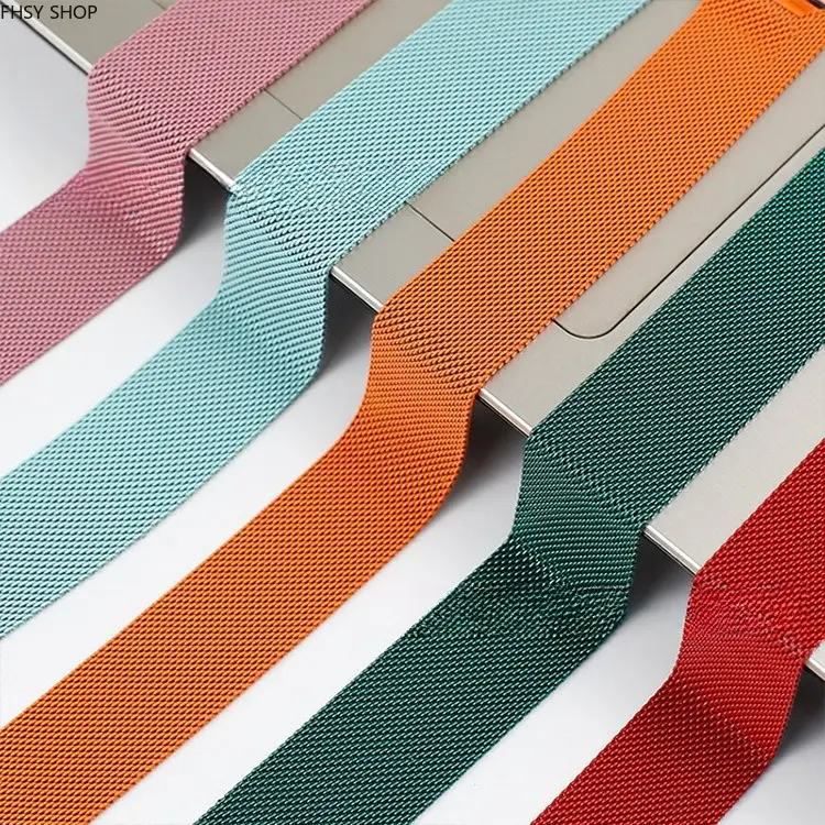 Smartwatch metal replacement bands| Niche fine woven stainless steel mesh wristband | Premium magnetic lock Milan strap compatible with Apple Watch S8 and multiple series, breathable rustproof frame & free size adjustment, great for business meetings