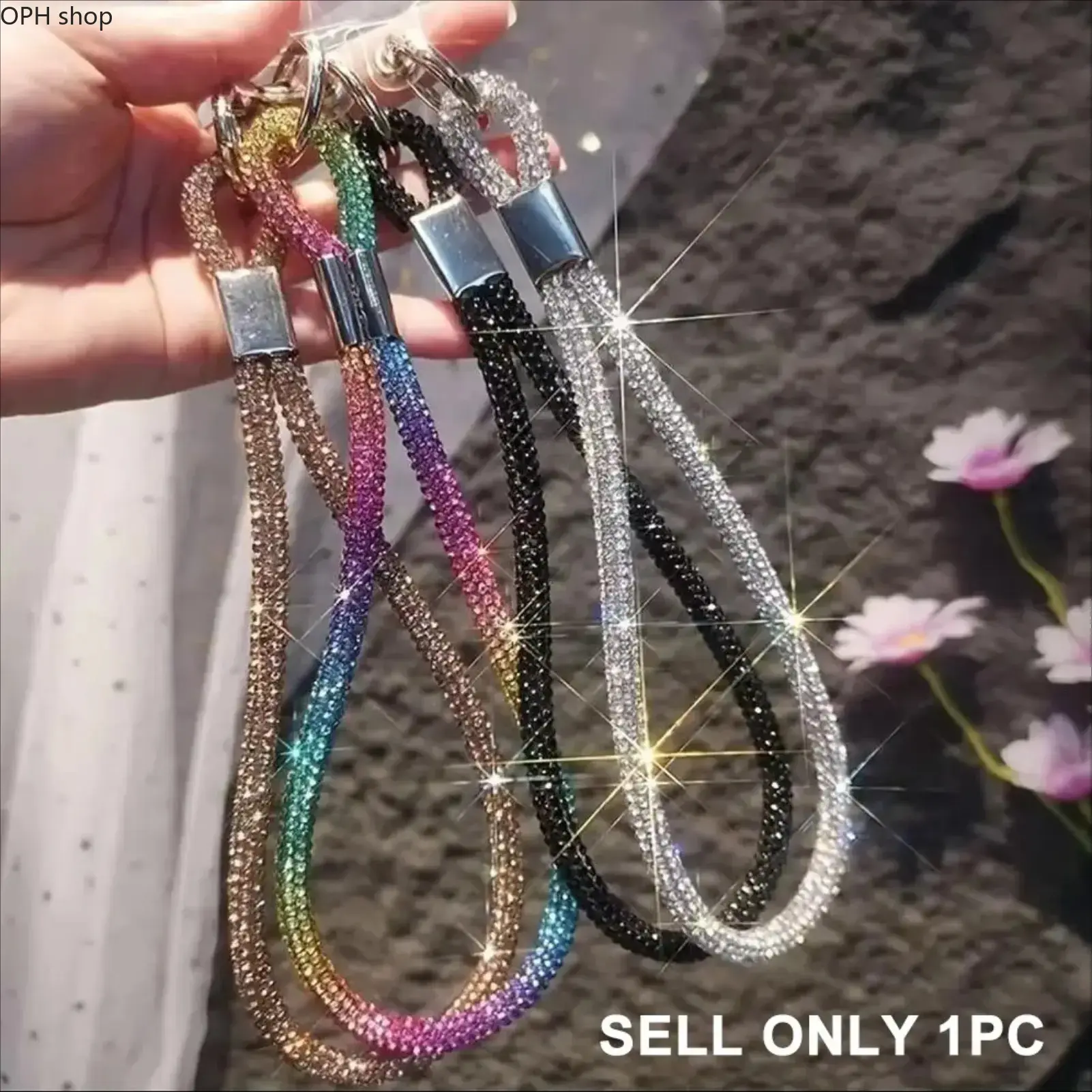 Crystal Rhinestone Phone Lanyard for Women, Bling Wrist Strap and Keychain Charm, Durable Mobile Accessory for Smartphones, 1 Count, Accessories