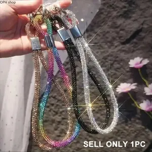 Women's Rhinestone-Decorated Durable Short Phone Lanyard - Crystal Bling Wrist Strap, Keychain-Style Bag Accessory for Smartphones Daily Use