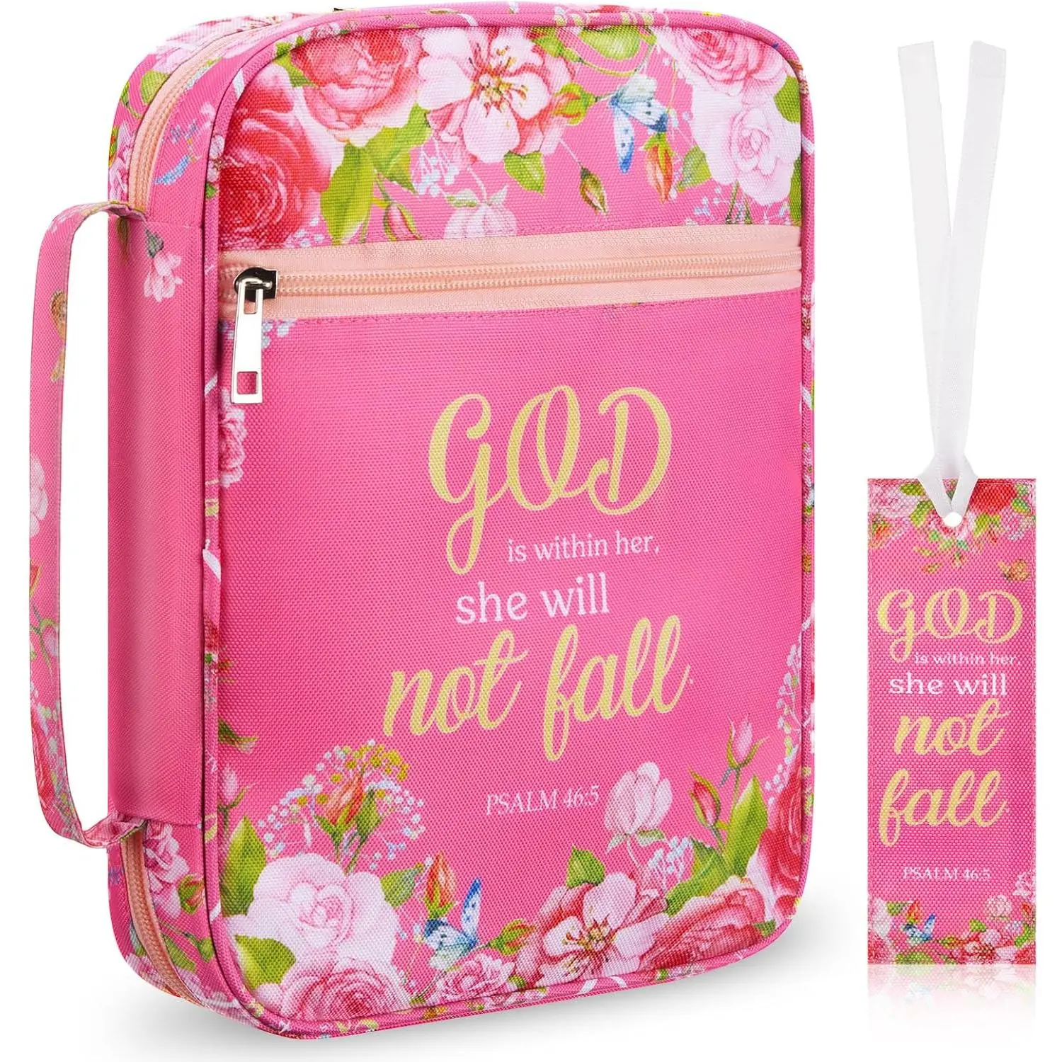 Women's Elegant Oxford Cloth Book Covers - Fade-Resistant Floral Pattern, Multifunctional Organizer with Bookmark Carrying Case, Christian Inspirational Study Supply, Personalized Mother's Day Gift