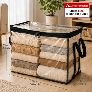 Large Clear Thick Plastic Storage Box with Hinged Lid, Heavy-Duty Durable High-Capacity Organizer for Home, Moving, Attic, Containers with Lids