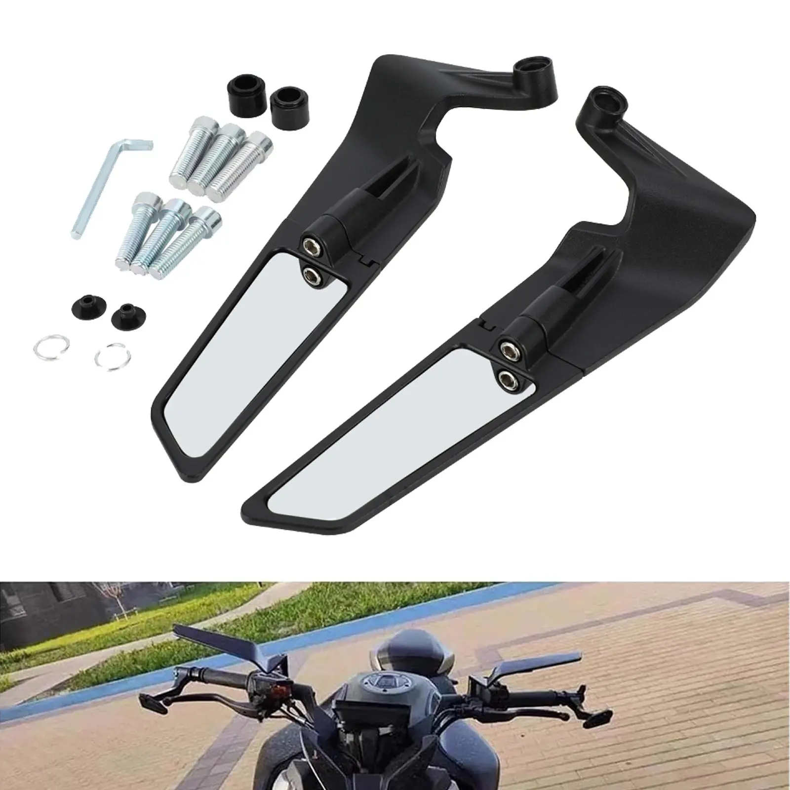 Adjustable Rotating Motorcycle Rear View Mirror, Stealth Wind Wing Side Mirror for Honda, Kawasaki, Suzuki, Yamaha Bikes