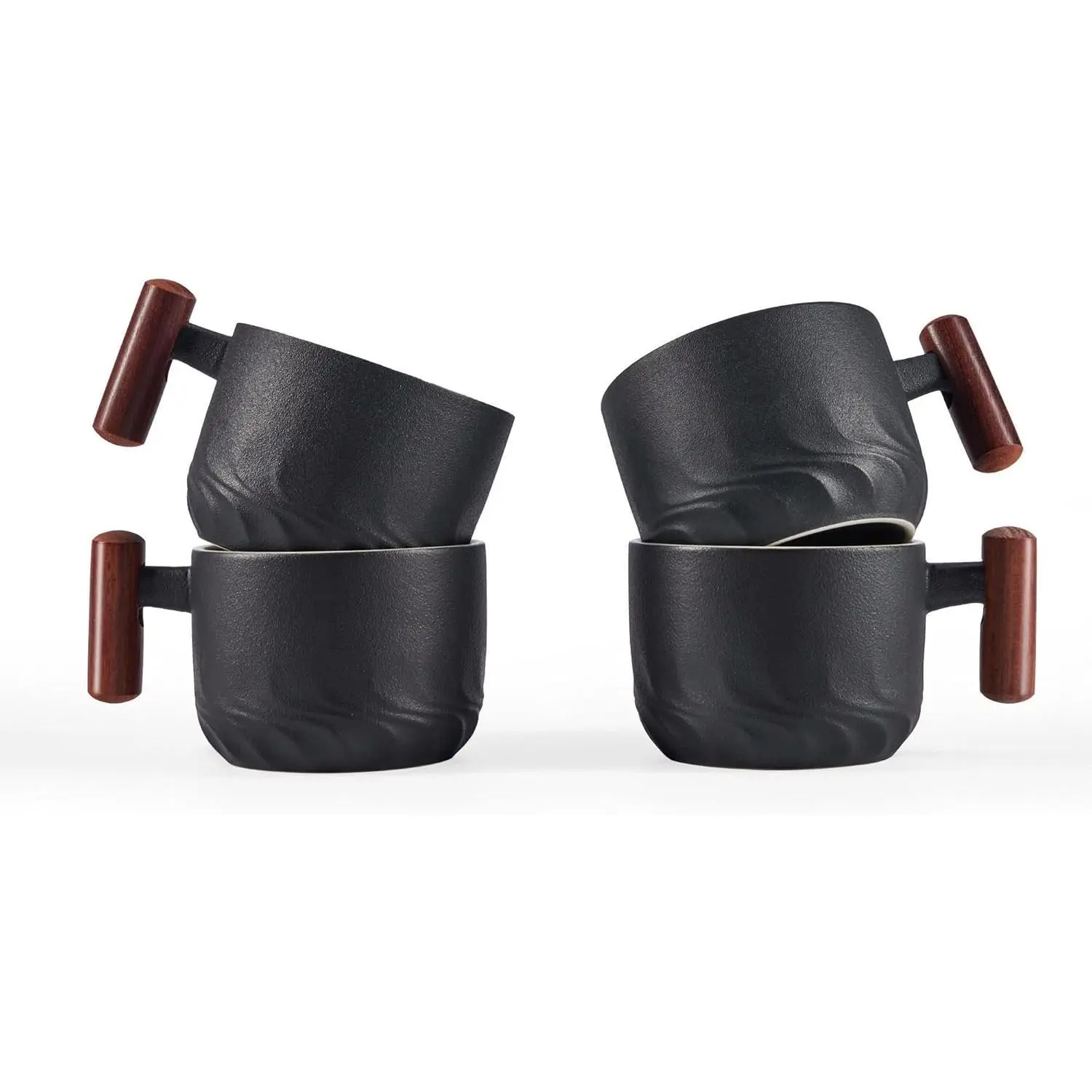 2.5oz Ceramic Espresso Cups with Wooden Handle, Small Coffee Cups Double Shot Espresso Cups Set of 4, WG025