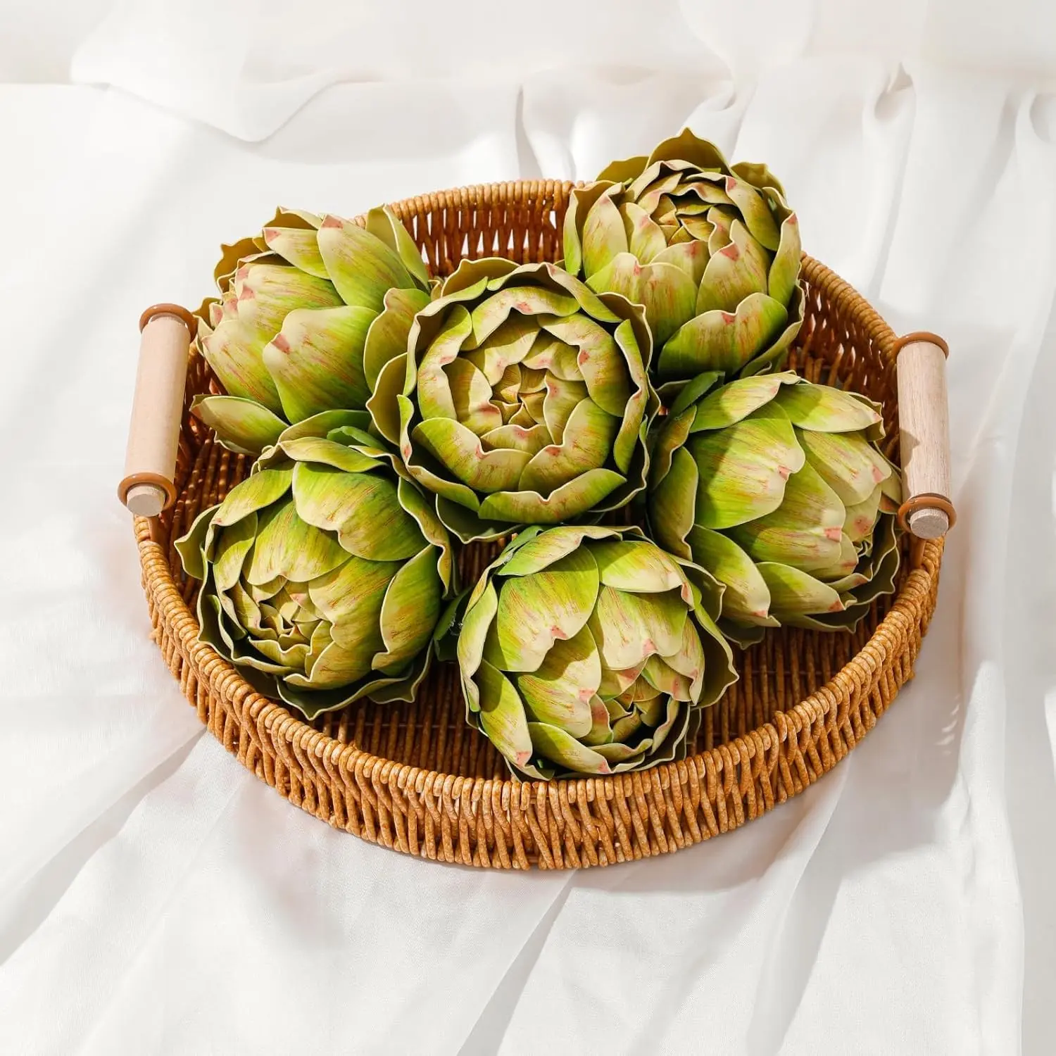 6Pcs Large Green Plastic Artificial Artichokes Decorative Set - Faux Vegetable Ornaments for Kitchen Bowl Table Centerpiece, Farmhouse Home Photo Display Styling, Table Decoration