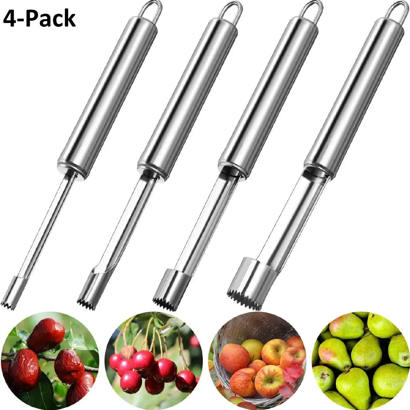 4-Piece High-Quality Multi-Functional Fruit Pitter and Peeler Set, Stainless Steel, 4 Sizes, Ideal for Home Kitchen, Fruit Shop, Restaurant