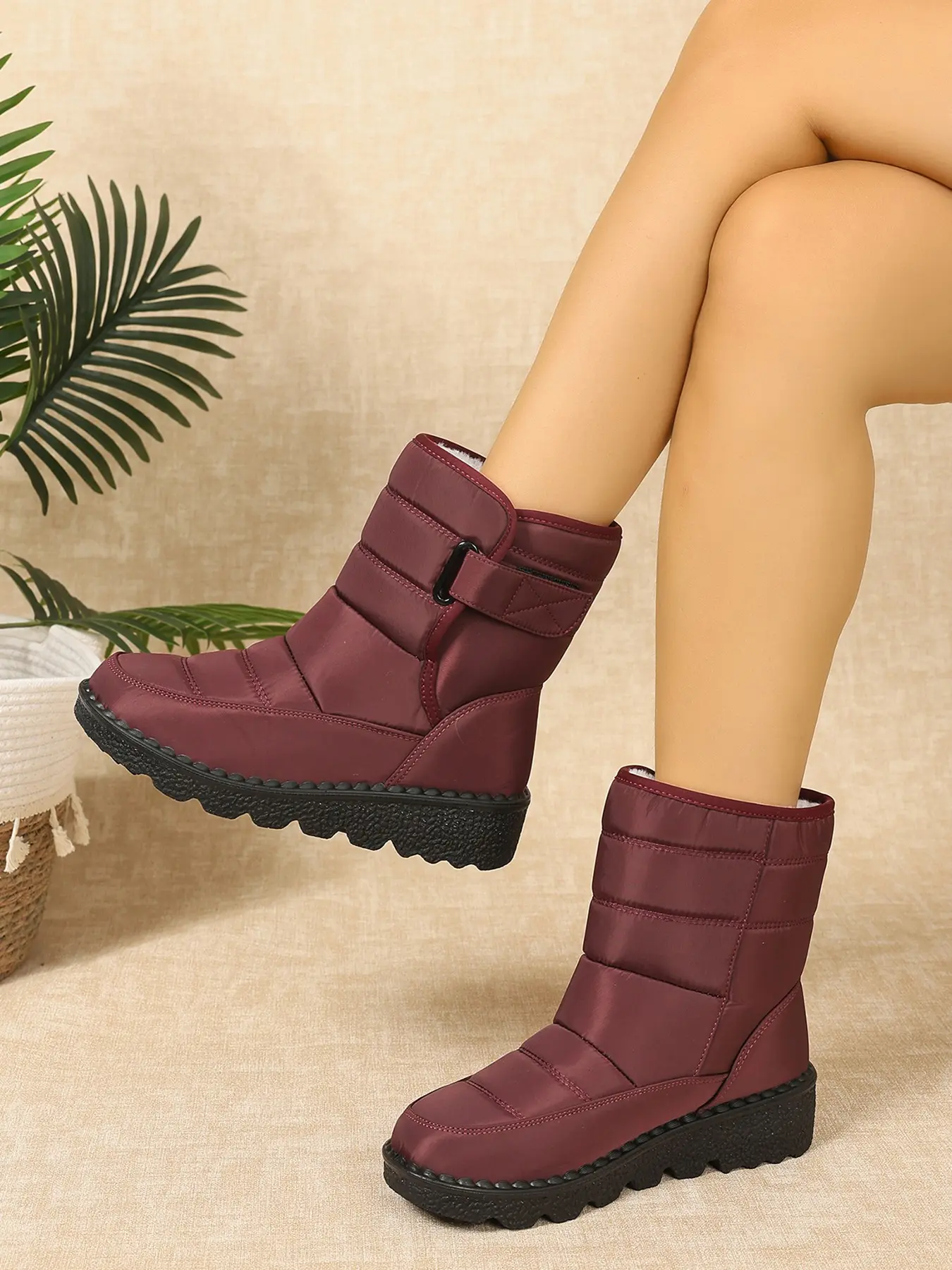 Women's Warm Snow Boots, Velcro Waterproof Anti-Slip, Blue, Casual Winter Shoes, Sizes 36-44, Outdoor Use