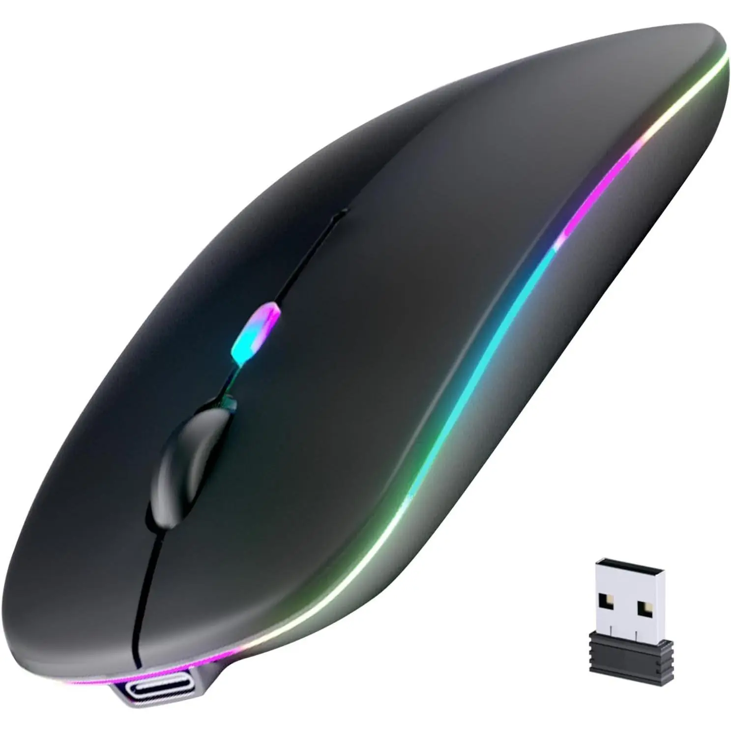 , Rechargeable, LED, Silent, Ultra-thin Design ( 5.2 and 2.4GHz USB Receiver) | Portable   for Laptops, iPads, MacBooks and  Devices (Black)