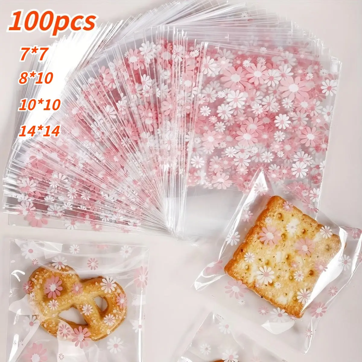 100pcs Cookie Packaging Bags, Small Daisy Flower Design, Cute Self-Adhesive Transparent Biscuit Bags, Individual Packaging, Ideal for Snack Storage
