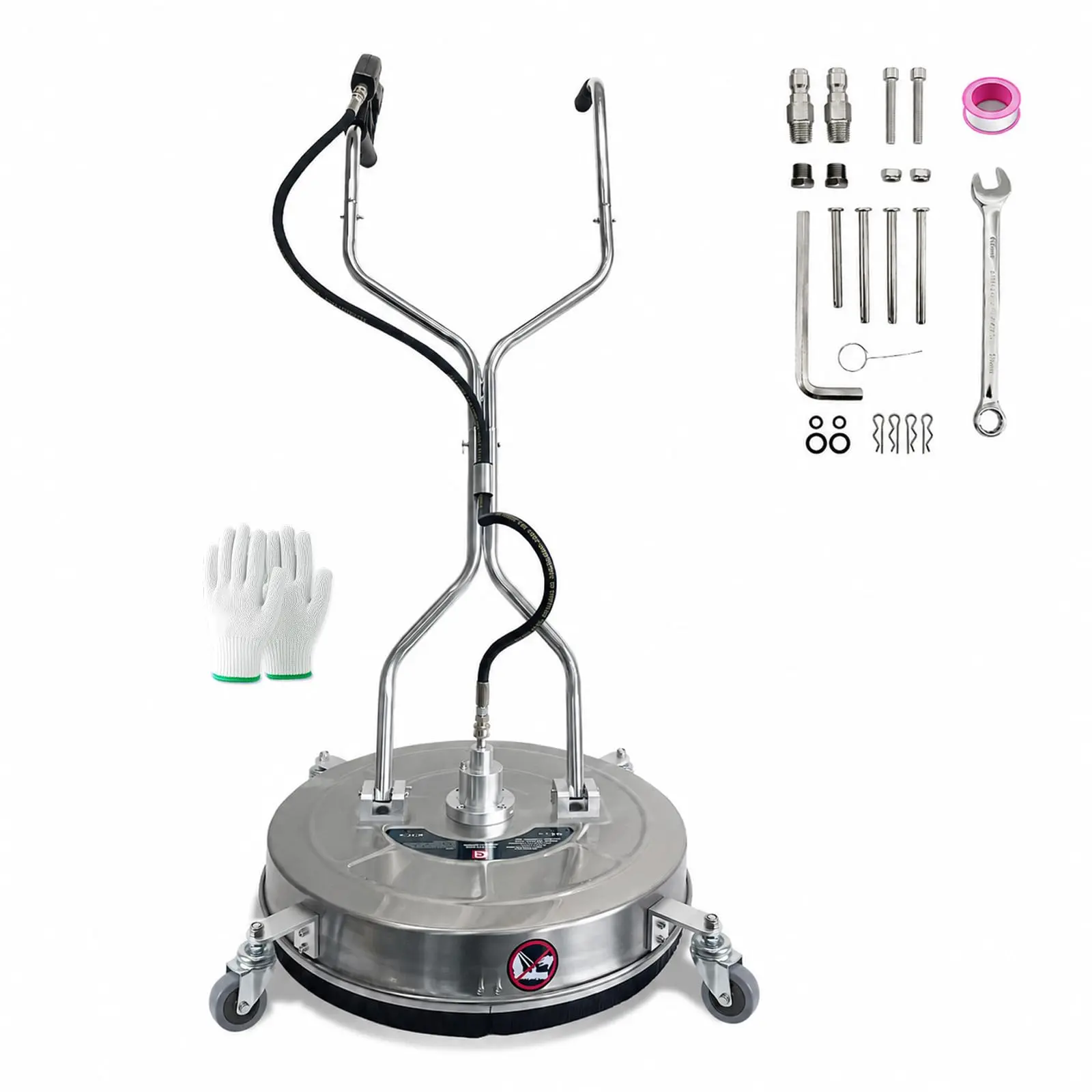 24-Inch Stainless Steel Pressure Washer Surface Cleaner – 4900 PSI, Dual Handles, 4 All-Purpose Wheels – Commercial Grade, Rotating Nozzle – 3/8" Connector & 1/4" Adapter – for Concrete, Driveway, Deck, Patio, Large Area Cleaning