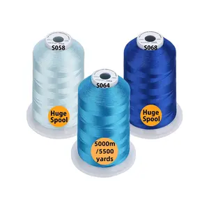 3 Spools Differ Blue 5000m Polyester Machine Embroidery Thread, 40wt, 5500 Yards, Suitable for All Embroidery Machines, High-Quality Embroidery Supplies