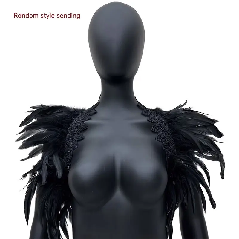 Gothic Dark Artificial Feather Cape, Solid Maple Leaf Lace Costume Cape, Christmas Party Role Play Carnival Fashion Accessory