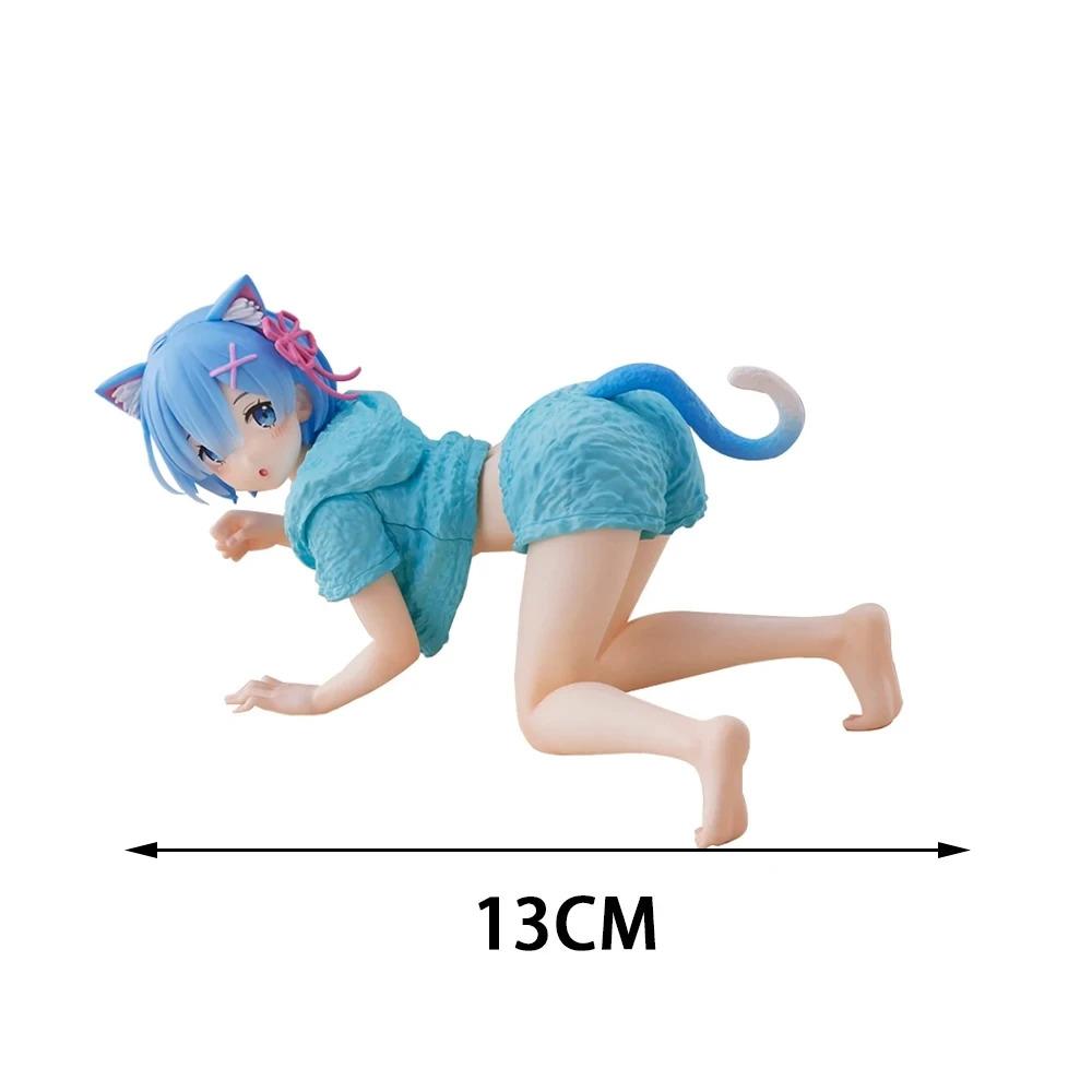 Anime Rem/Ram Ramu Figure Lying pose Action Figure Cute Cat loli PVC model Collection Desktop decorations Child toy Gifts