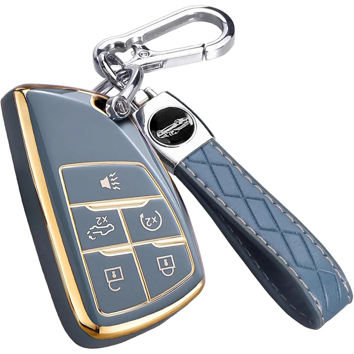 JOKG for Chevy GMC Key Fob Cover with Keychain, for Silverado 1500 GMC Sierra 1500 2500HD 3500HD Buick Envision, Soft TPU Key Shell Case Remote Smart Key Holder（5 Buttons Gray）
