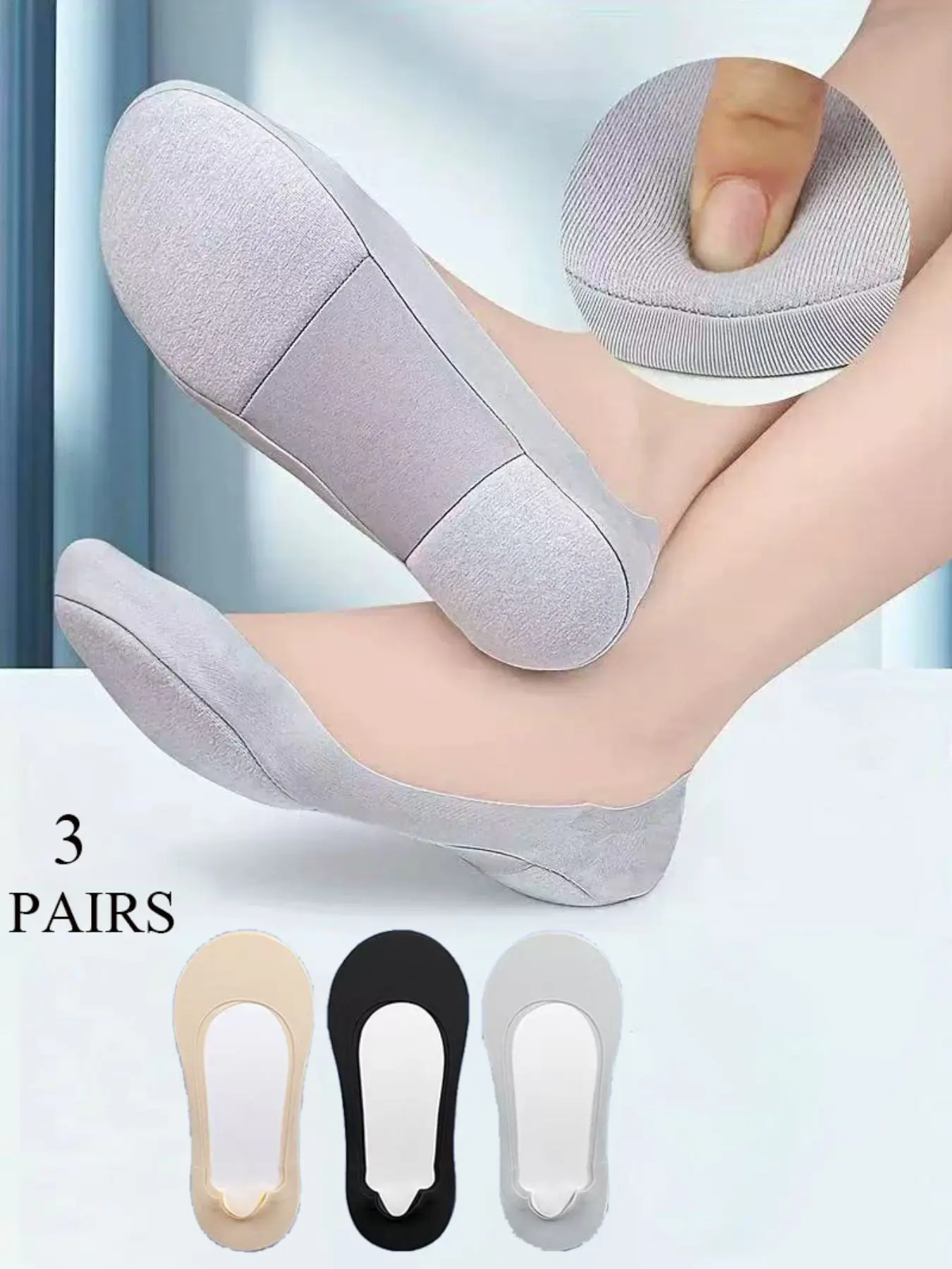 Women's Sponge Pad Invisible Socks, Thin Cushion Socks for Spring Summer Fall, Anti-Slip Breathable Invisible Socks for Women's Slip-On Shoes