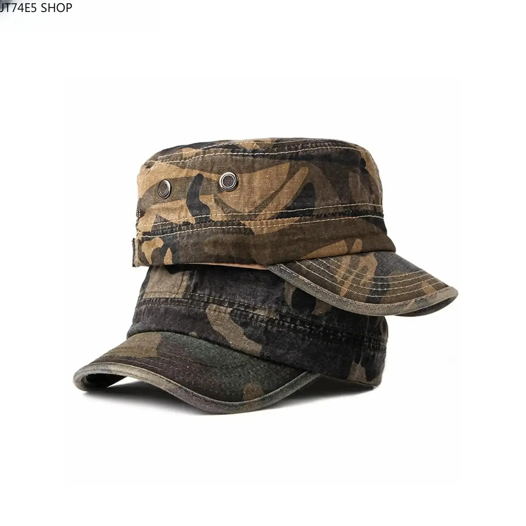 Vintage Flat Top Washed Camouflage Army Cadet Hat - Sports Outdoor Hat, Breathable Universal 1 Size Retro Military Cap for Outdoor Street Use, Camo Ball Cap, Casual Outdoor Hat