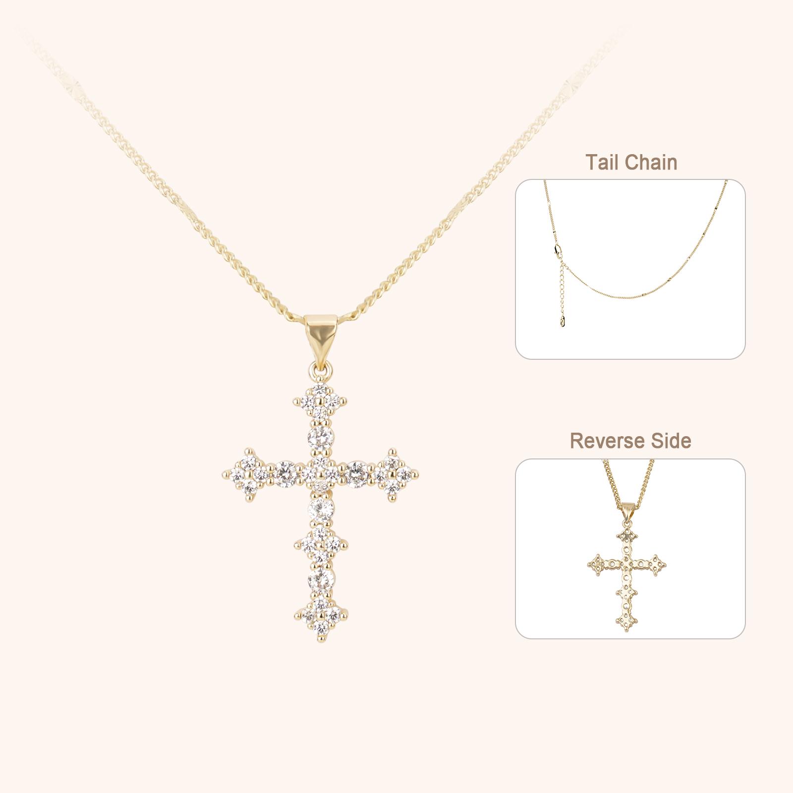 MEIITRUE 14K Gold Plated Cross Pendant Necklace for Women, Dainty Zirconia Cross Necklace, Faith Jewelry Religious Gifts