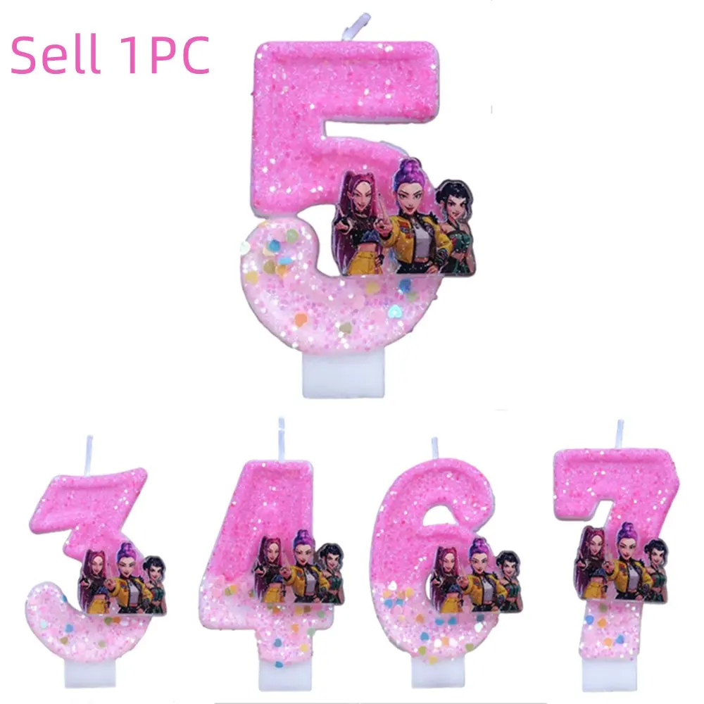 Girls Birthday Cake Candles with Age Numbers 3/4/5/6/7, Anniversary Festive Celebration Supplies, Cartoon Character Design Candles for Parties, Perfect for Cake Decorating