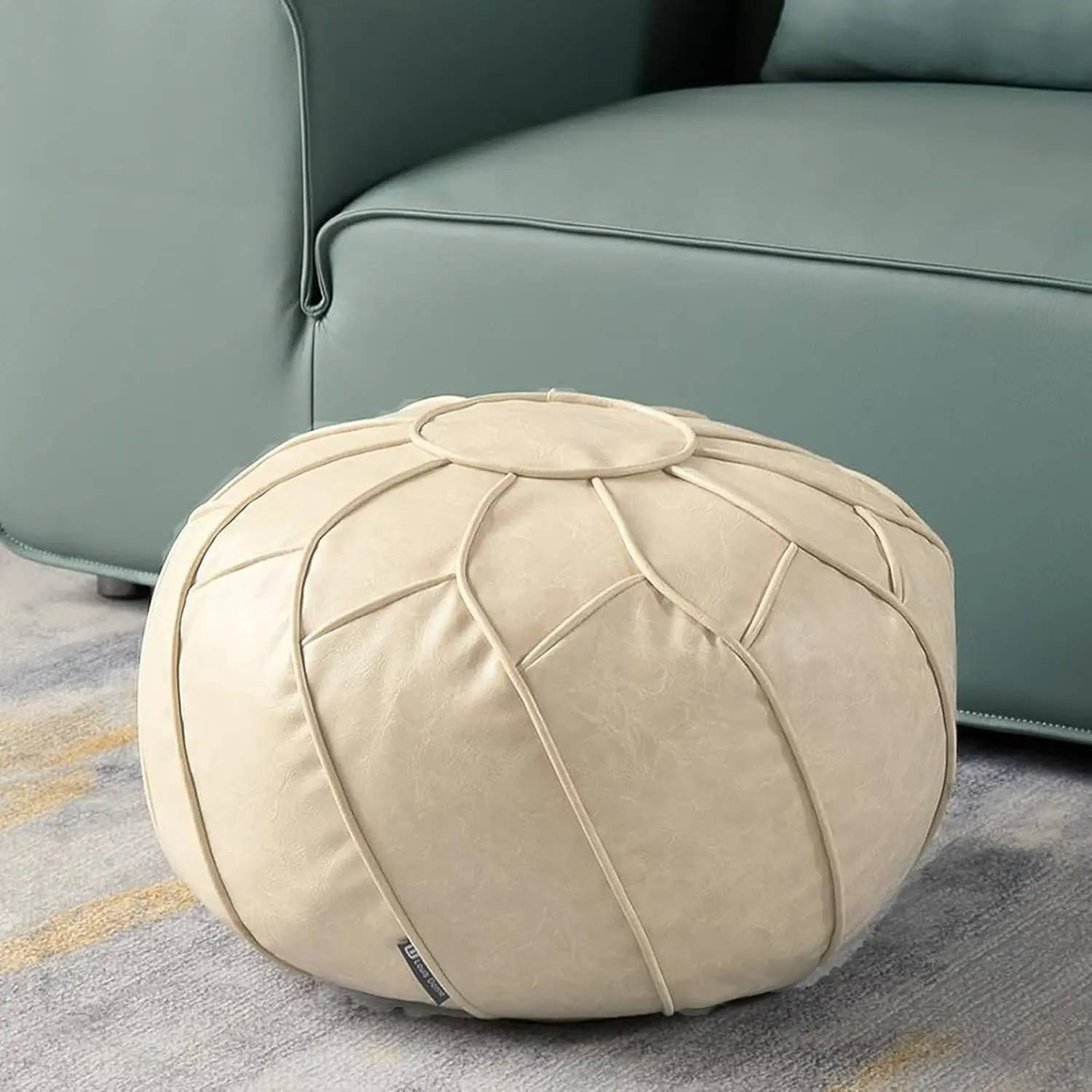 Unstuffed Pouf Ottoman Cover, Round   Faux Leather Foot Stool Ottoman, Storage Bean Bag Floor Chair, Footstool for Living Room  Room or Bedroom ONLY Cover()