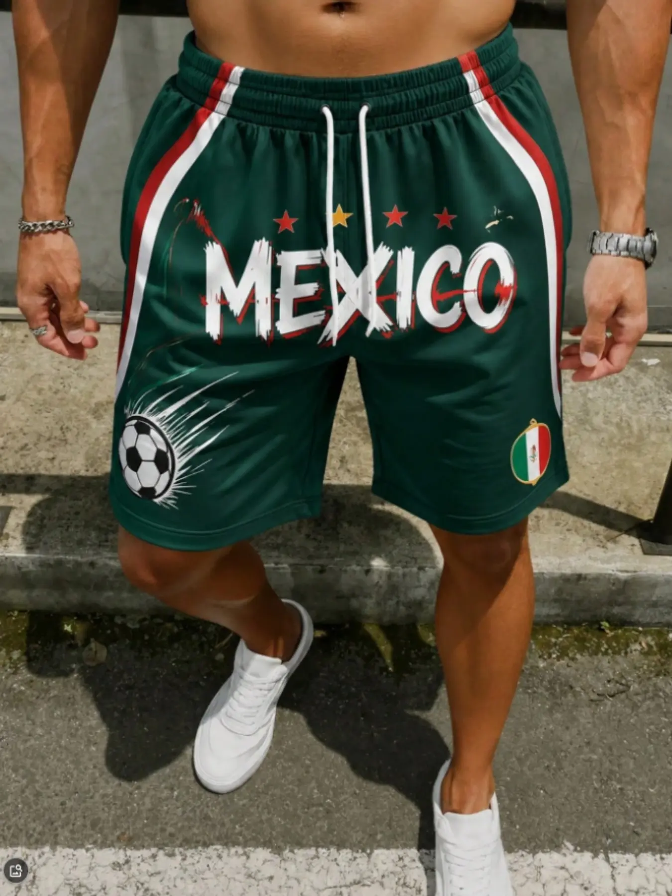 Men's National Team Inspired Soccer Shorts, Graphic Track Shorts, Minimal Athleisure Fashion, Sweat-Wicking Comfort Material, Easy to Pair With Tees & Tank Tops, Suitable for Outdoor Activities, Weekend Hangouts & All-Season Casual Looks