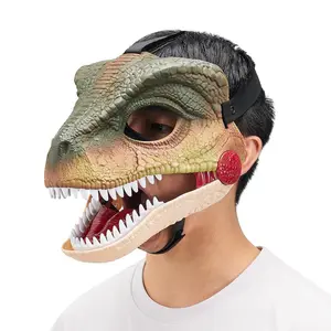 Funny Dinosaur Mask Dino Mask Moving Jaw Halloween Mask Dinosaur Head Face Cover Movable Mouth Party Cosplay Props Accessories