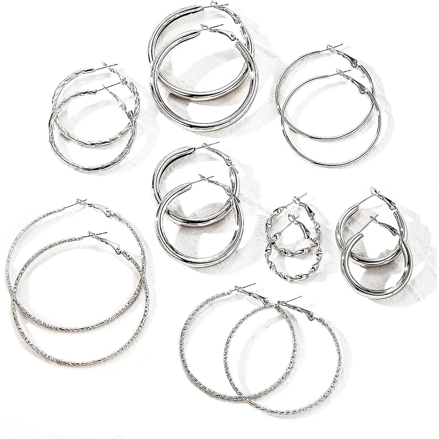 16-24 Pairs   Black Earring Set for Women, Chunky Earring |  Punk Trendy Big Small Stud Hoop Earring , Lightweight Twisted  Ear Pack, For Daily, Birthday Party