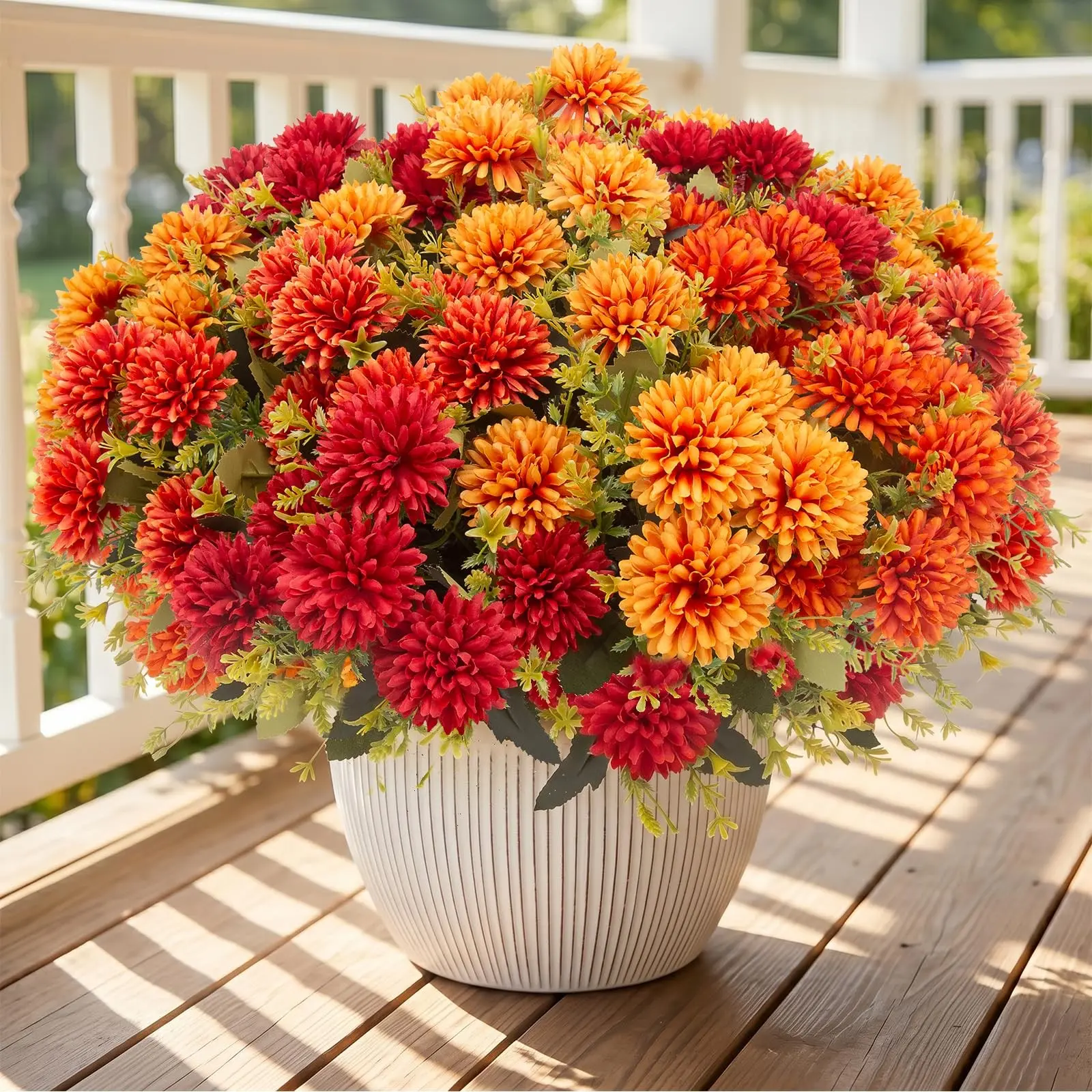 12Pcs 12.4inch Artificial Fall Mums Flowers, Autumn Chrysanthemums Fake Silk Flowers for Outdoor Planters Vase Grave, UV Resistant Fall Flowers for Thanksgiving Harvest Porch Home Garden Decor
