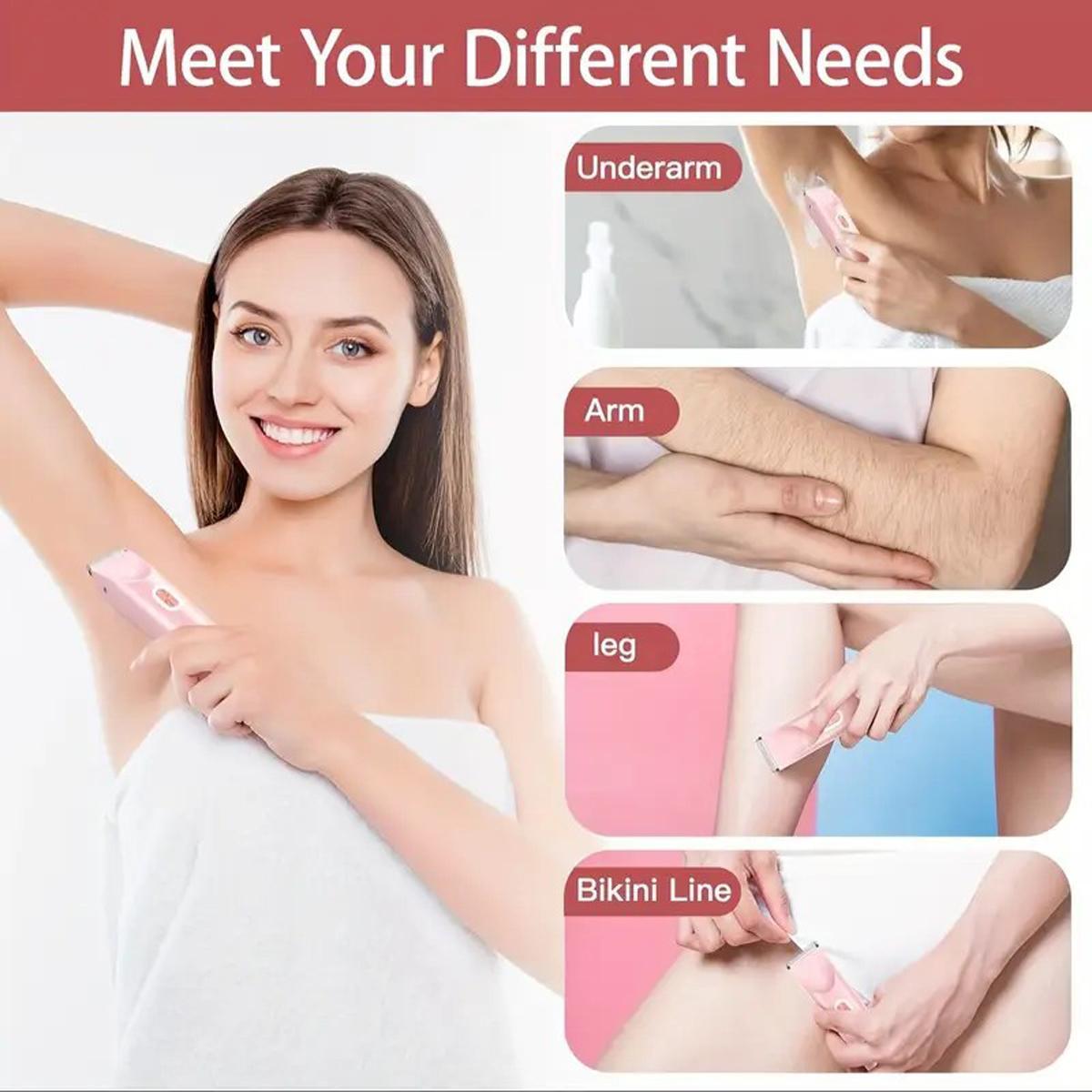 Bikini Trimmer for Women, Electric Shaver and Razor Rechargeable 2-in-1 Body and Facial Epilator, Dual Heads for Painless Trimming of Pubic Hair, Face, Underarms and Legs, IPX7 Waterproof. Christmas Gift New Year Gift