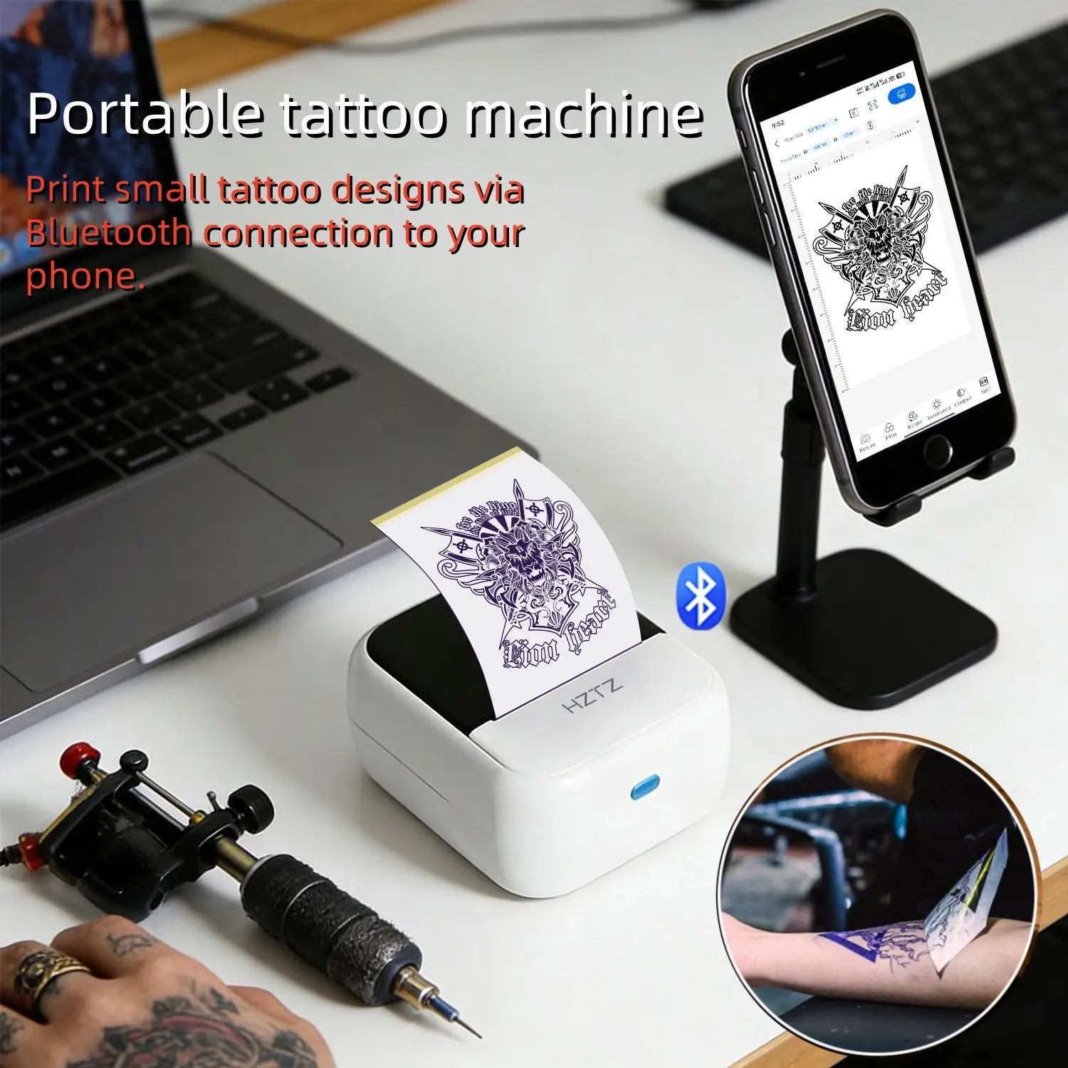 Mini Tattoo Stencil & Label Printer, Thermal Label Maker, Thermal Inkless Printer, Thermal Pocket Printer | Portable Thermal Device with 20 Sheets, Smooth Operation for Home Studio, Back-to-School Artist Essential