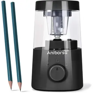Automatic Electric Pencil Sharpener with Helical Blade, Battery/USB Operated Adjustable Sharpness for 6-8mm Pencils, Suitable for Classroom School Office Home, Black
