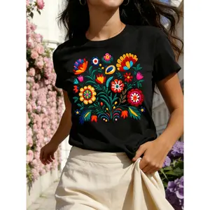 Men's Mexican Color Floral Fiesta Letter Print T-Shirt - Casual Short-Sleeve Round-Neck Top, Men's Shortsleeve Clothes