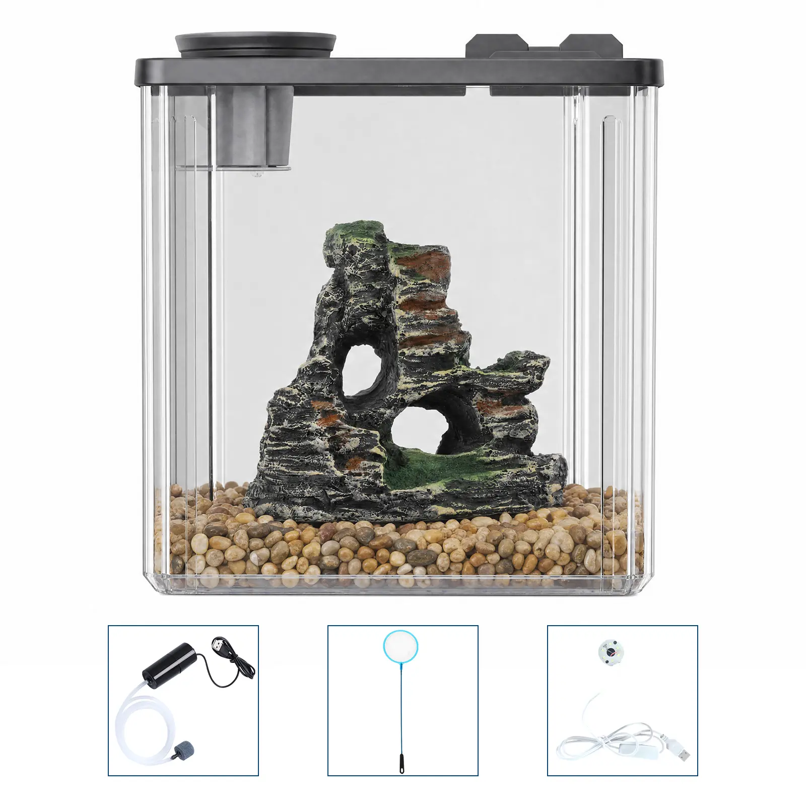 2.5 Gallon LED Fish Tank with Filter – Mini Aquarium Starter Kit for Betta & Shrimp, Desktop Compact Design with Easy-Clean Access – Home/Office