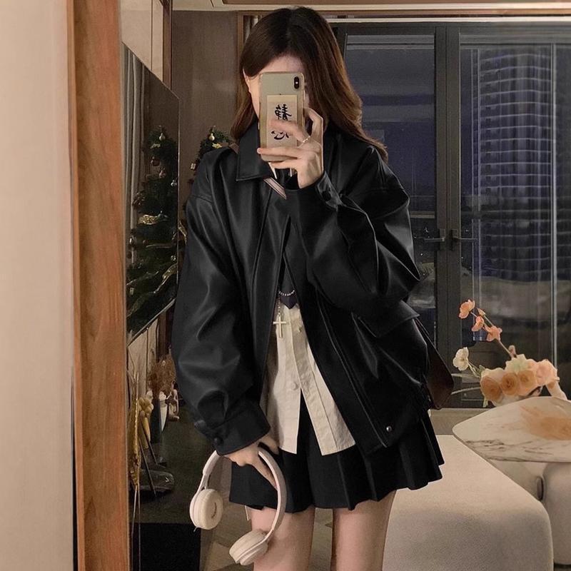 Maillard brown motorcycle leather jacket women 2026 new spring and autumn American retro windproof  jacket coat tide