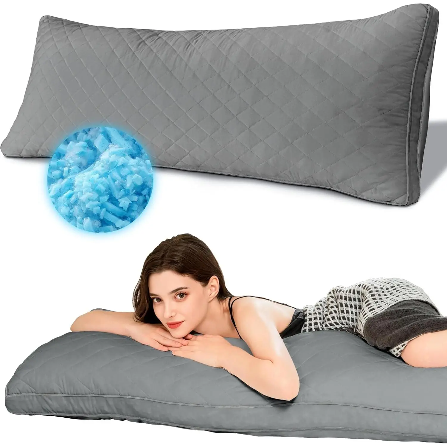 Memory Foam Body Pillow, Full Large Body Pillows for Adults, Firm & Long Bed Pillows for Sleeping (20x54 inch, Grey)
