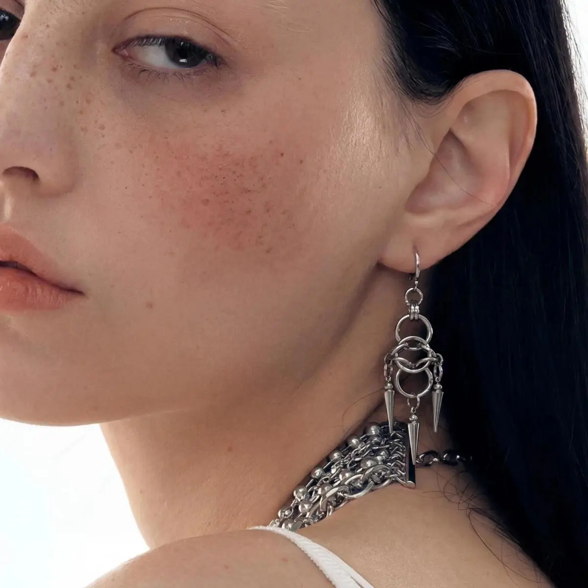 Punk Jewelry Silver unk Style Chainmail Knot Hoop Earrings Stainless Steel Huggie Y2K Earrings Gothic Accessories Grunge ﻿