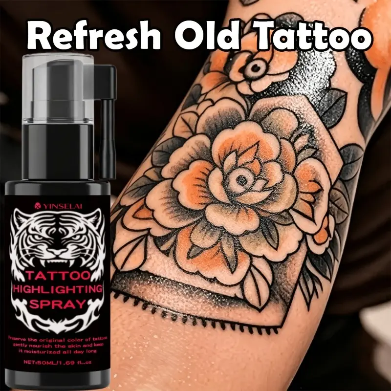 Tattoo Highlighting Spray – Color Enhancer & Shine Mist, Brightens Dull Ink, Makes Tattoos Pop with Natural Glow, Non-Greasy, Lightweight Finish, 50ml