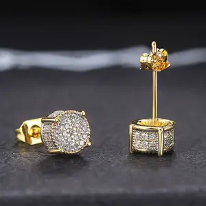 Huajie USA  Hip Hop Earrings for Men – Micro Pave Cubic Zirconia, Iced Out Round Studs, Electroplated Finish, Wholesale for Amazon Sellers