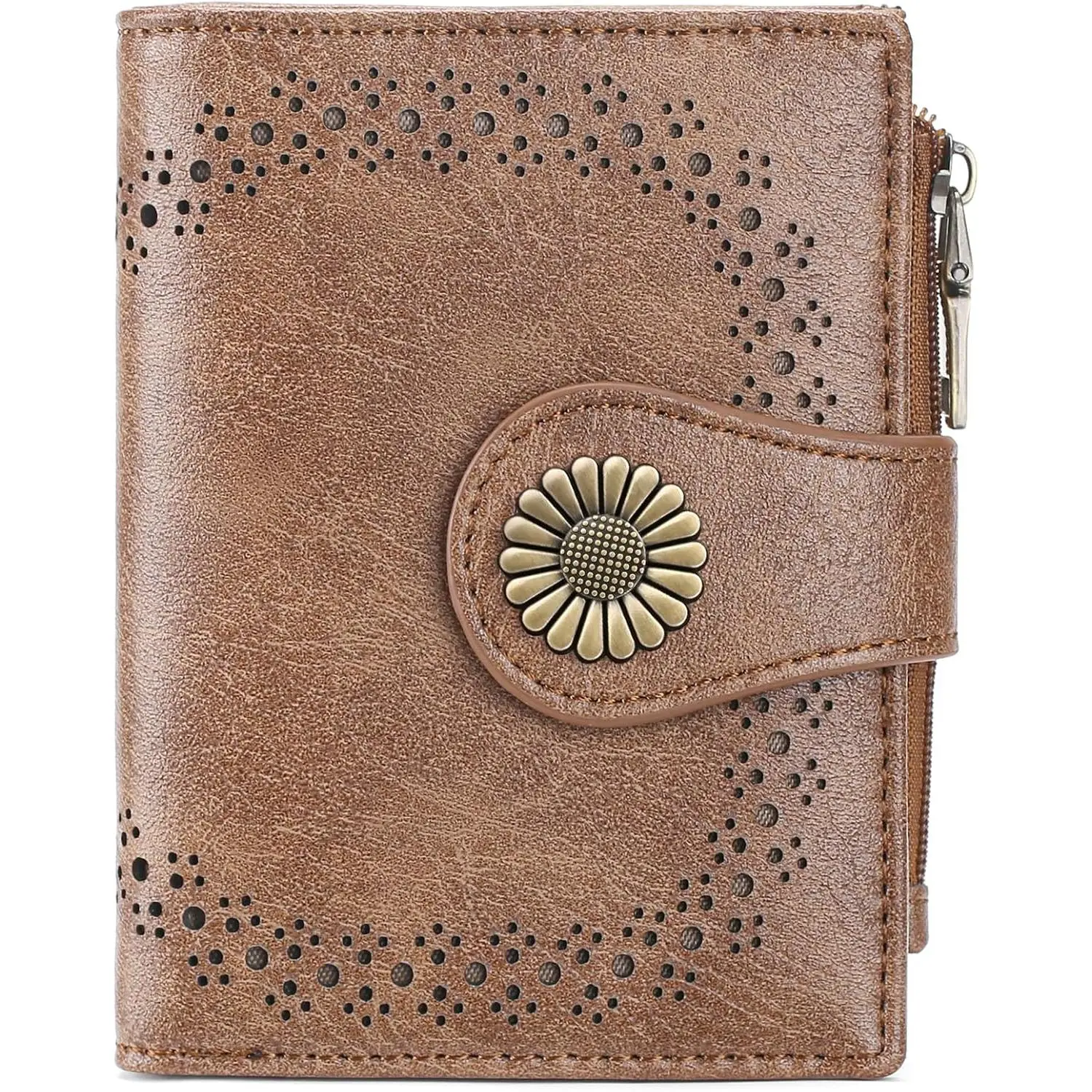 Small Wallets for Women Bifold RFID Blocking Leather Card Holder Compact Wallet with Zipper Coin Pocket